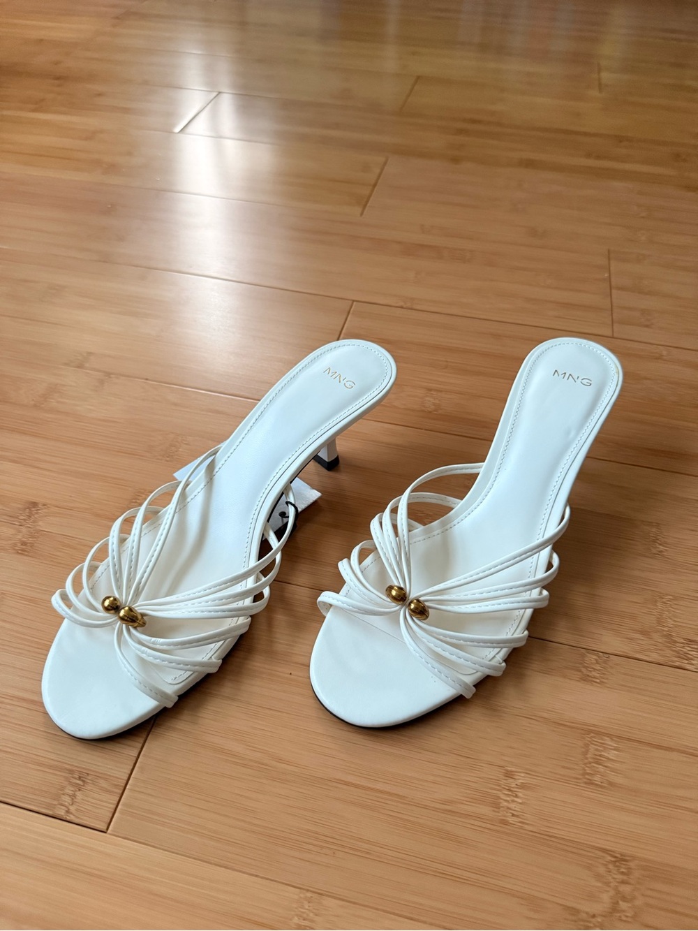 NEW! Mango - Strappy Heel Sandals with Gold Accent - Off White - Size 6.5